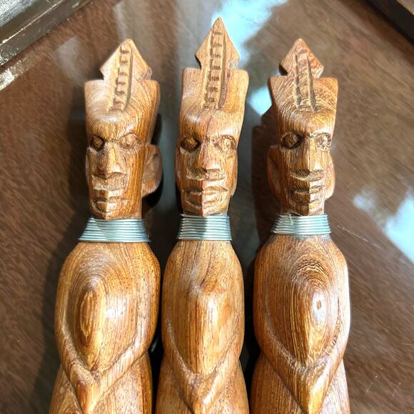 Vintage Hand Carved African Tribal Knife Fork Spoon Serving Utensils - Picture 4 of 15